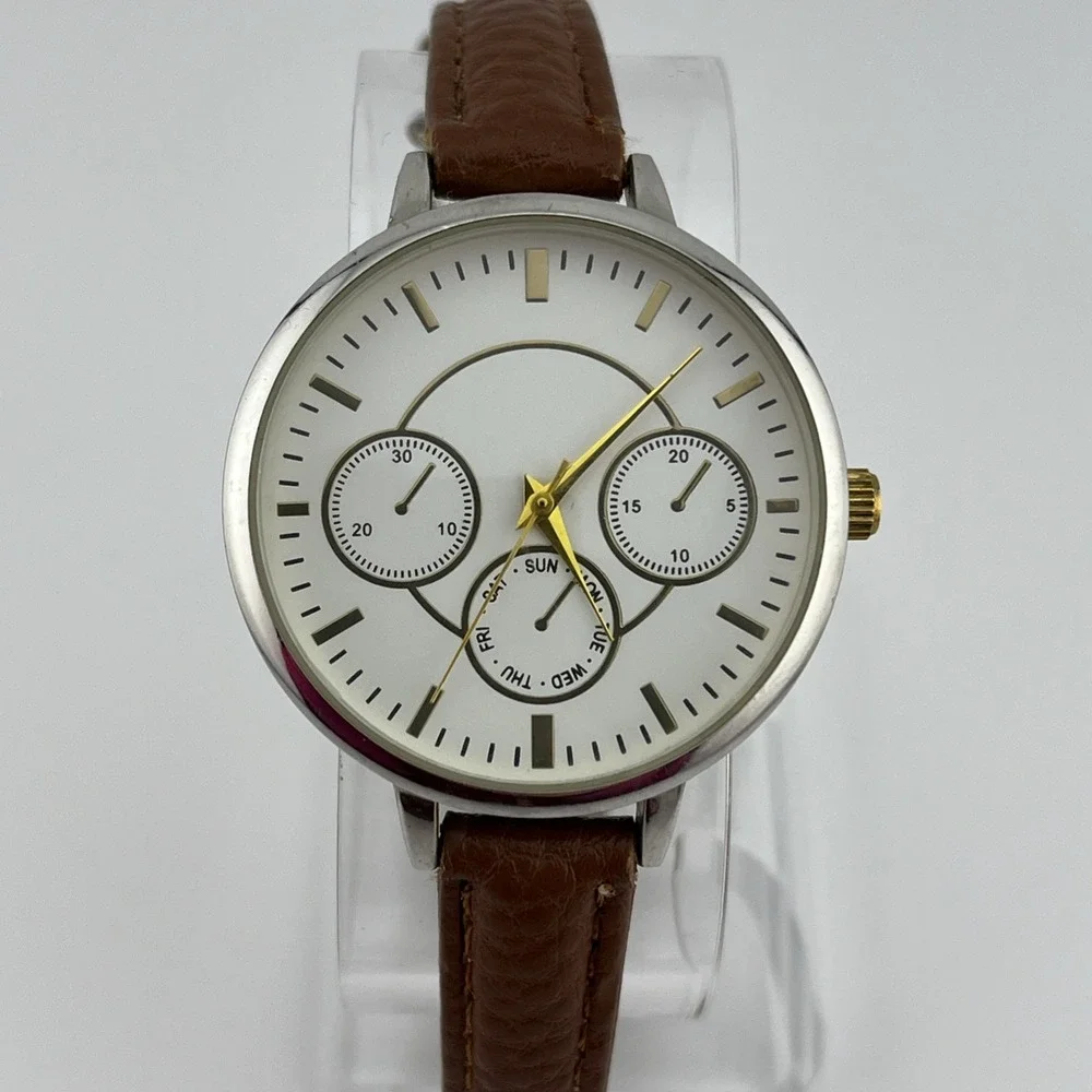 Francesca's Watch Women 38mm Gold Case Petite Leather Band-‎ New Battery